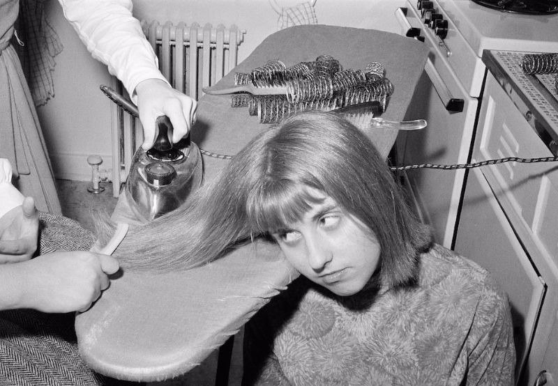 Ironing hair with a clothes iron, 1960 (4)